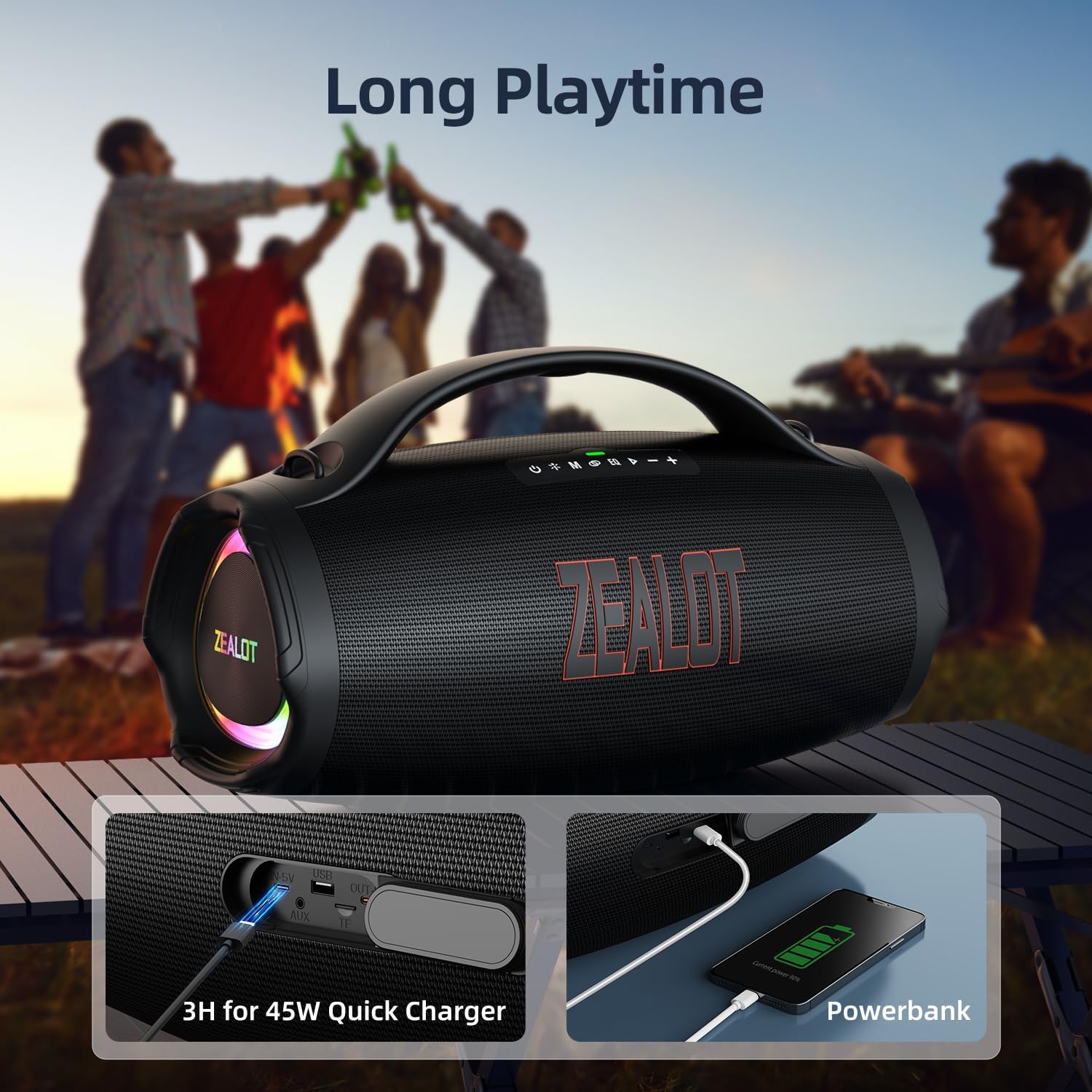 Portable Bluetooth speaker, suitable for home, outdoor, party, travel-ZEALOT