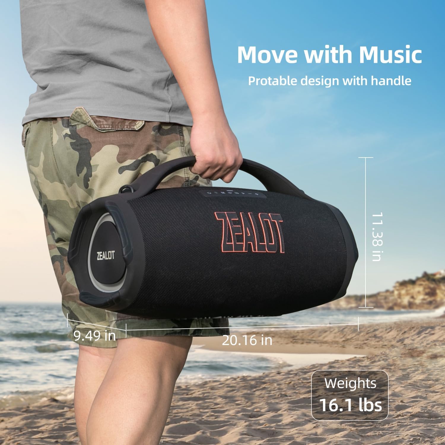 Large Bluetooth Speaker, Portable Speaker with Subwoofer, Wireless Pair/Fast Charging