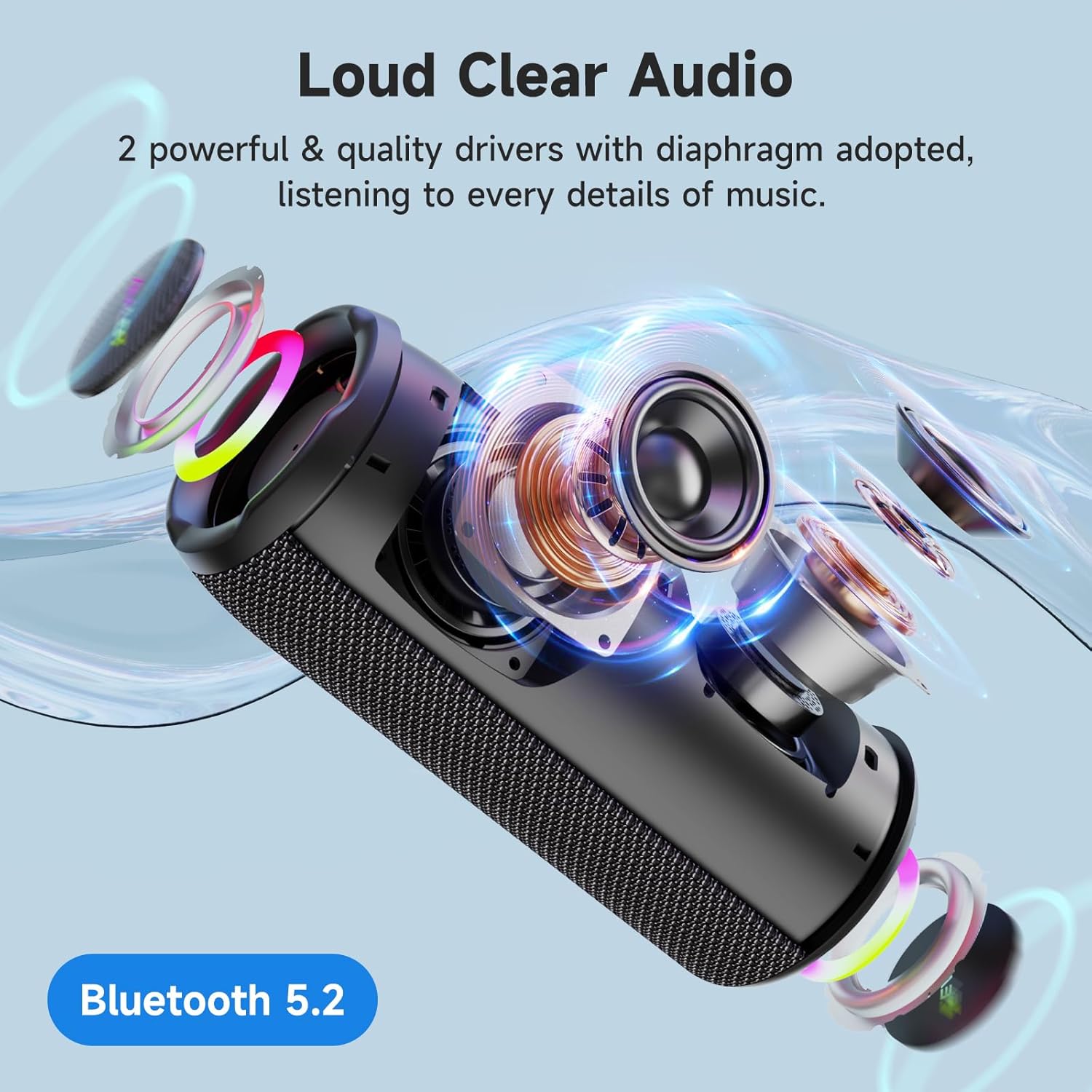 Bluetooth Outdoor Waterproof Wireless Speaker with Loud Bass