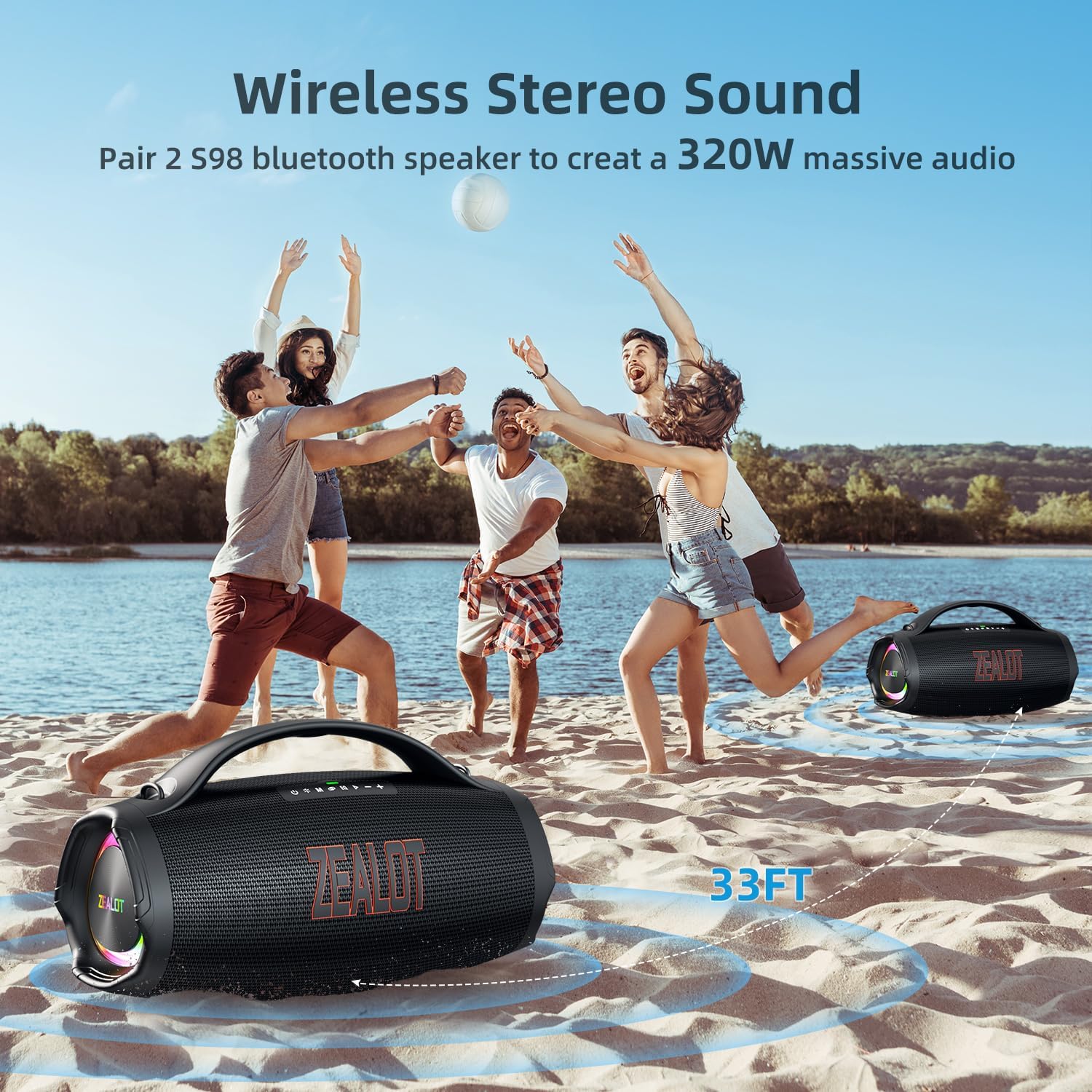 Large Bluetooth Speaker, Portable Speaker with Subwoofer, Wireless Pair/Fast Charging
