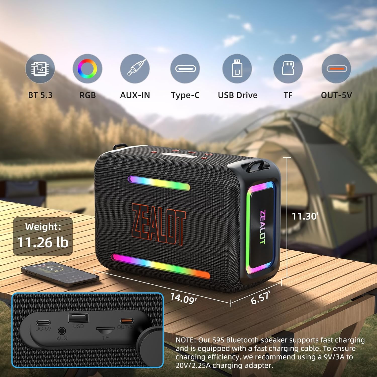 Wireless Bluetooth subwoofer speaker, long playback time, custom EQ