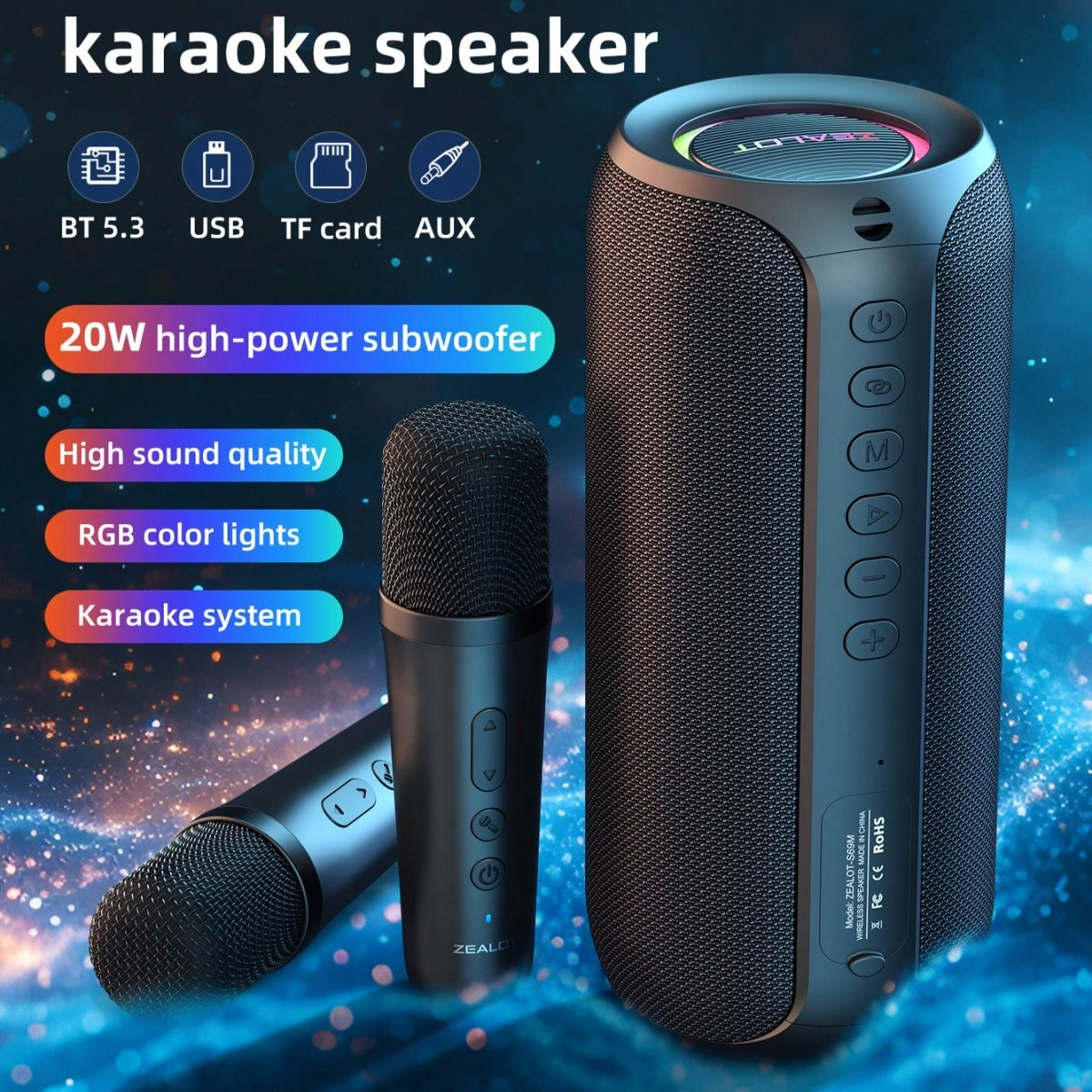Portable Wireless Bluetooth Microphone Speaker, Home Theater Karaoke Speaker