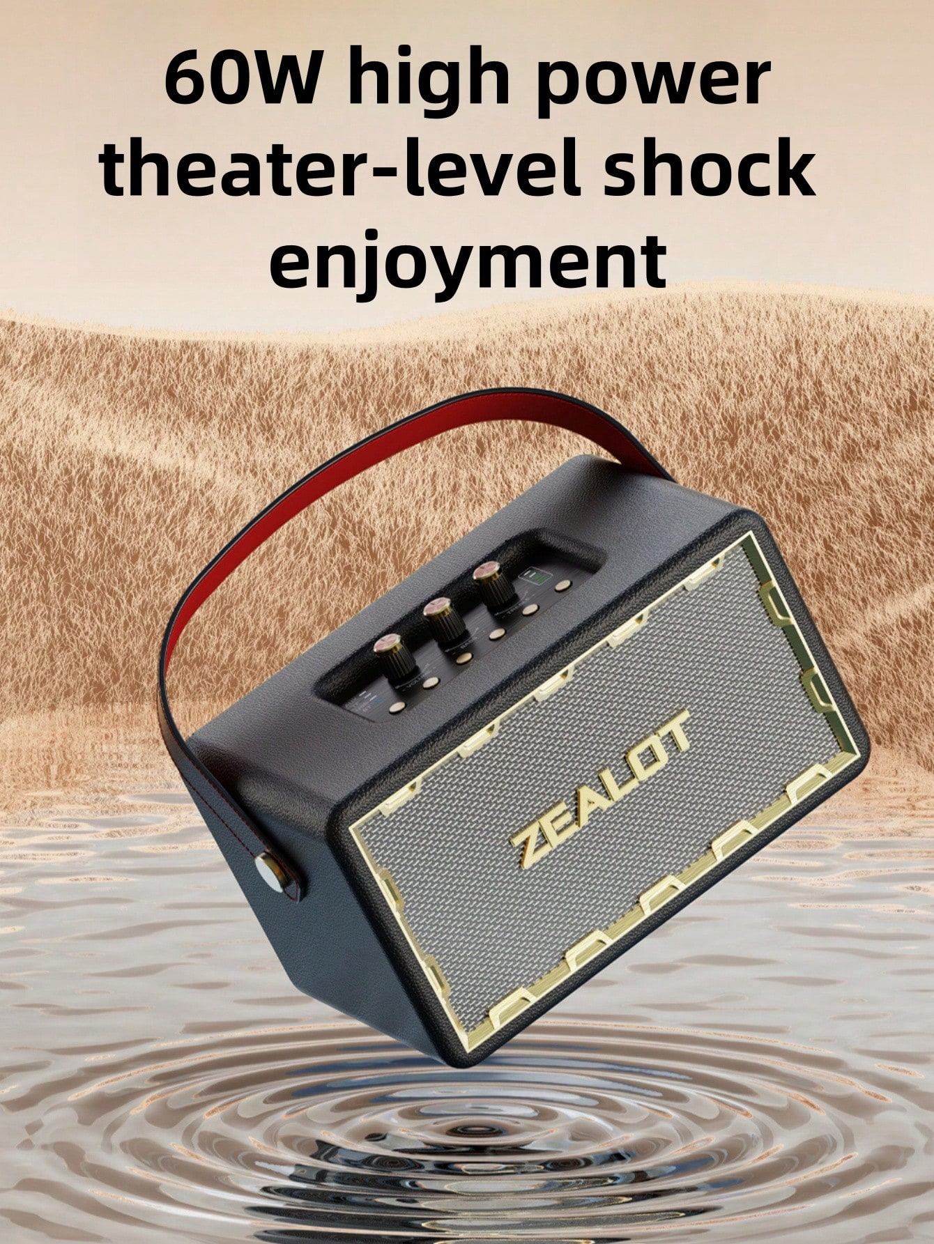 Portable wireless speaker with 4 subwoofers, powerful bass, and 3D surround sound