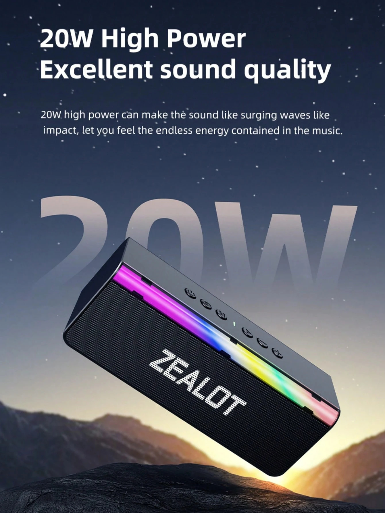 Portable wireless speaker with dual subwoofers and bass-enhanced 3D surround sound