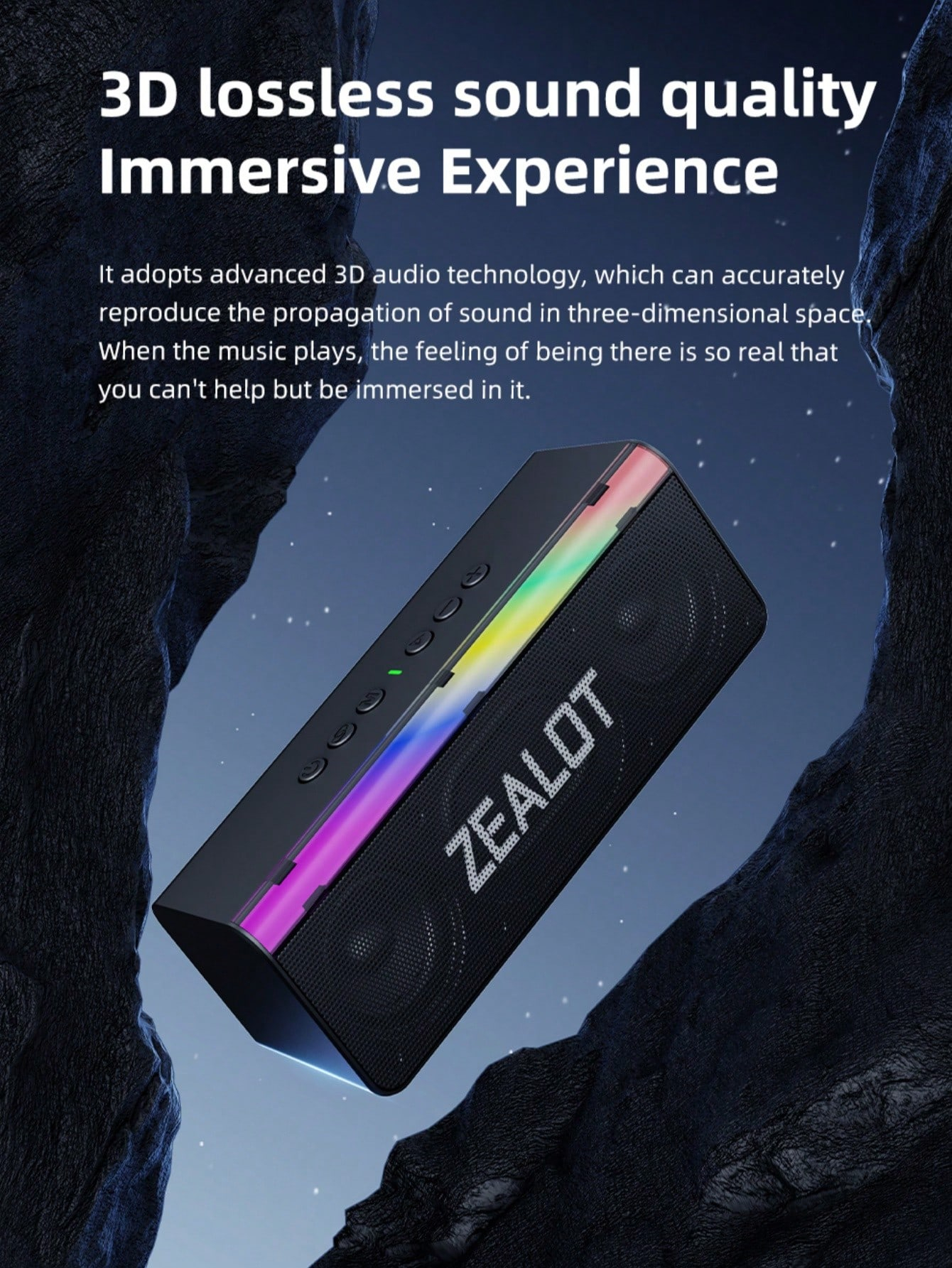 Portable wireless speaker with dual subwoofers and bass-enhanced 3D surround sound