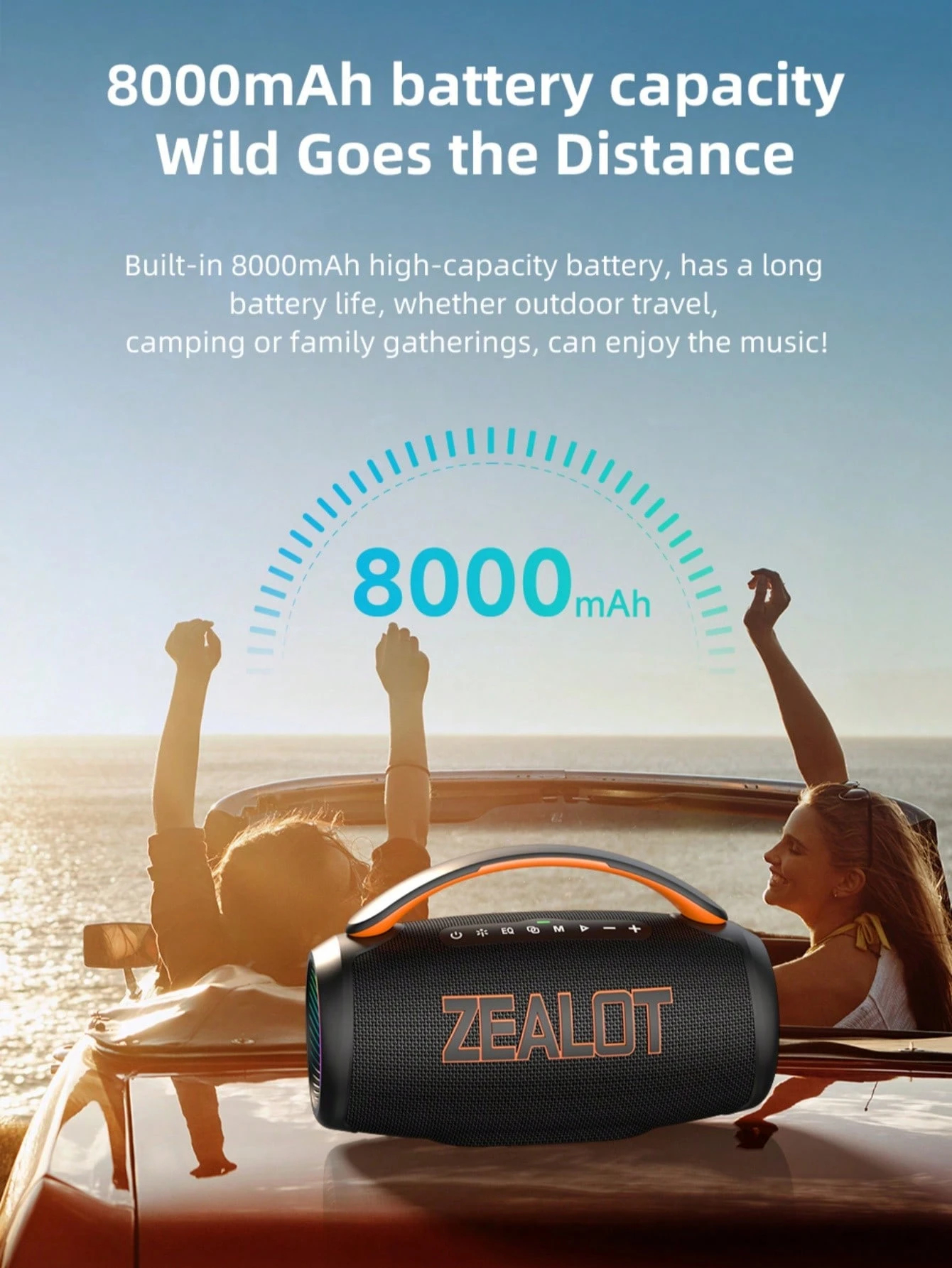 Portable wireless speaker with deep bass and 3D surround sound