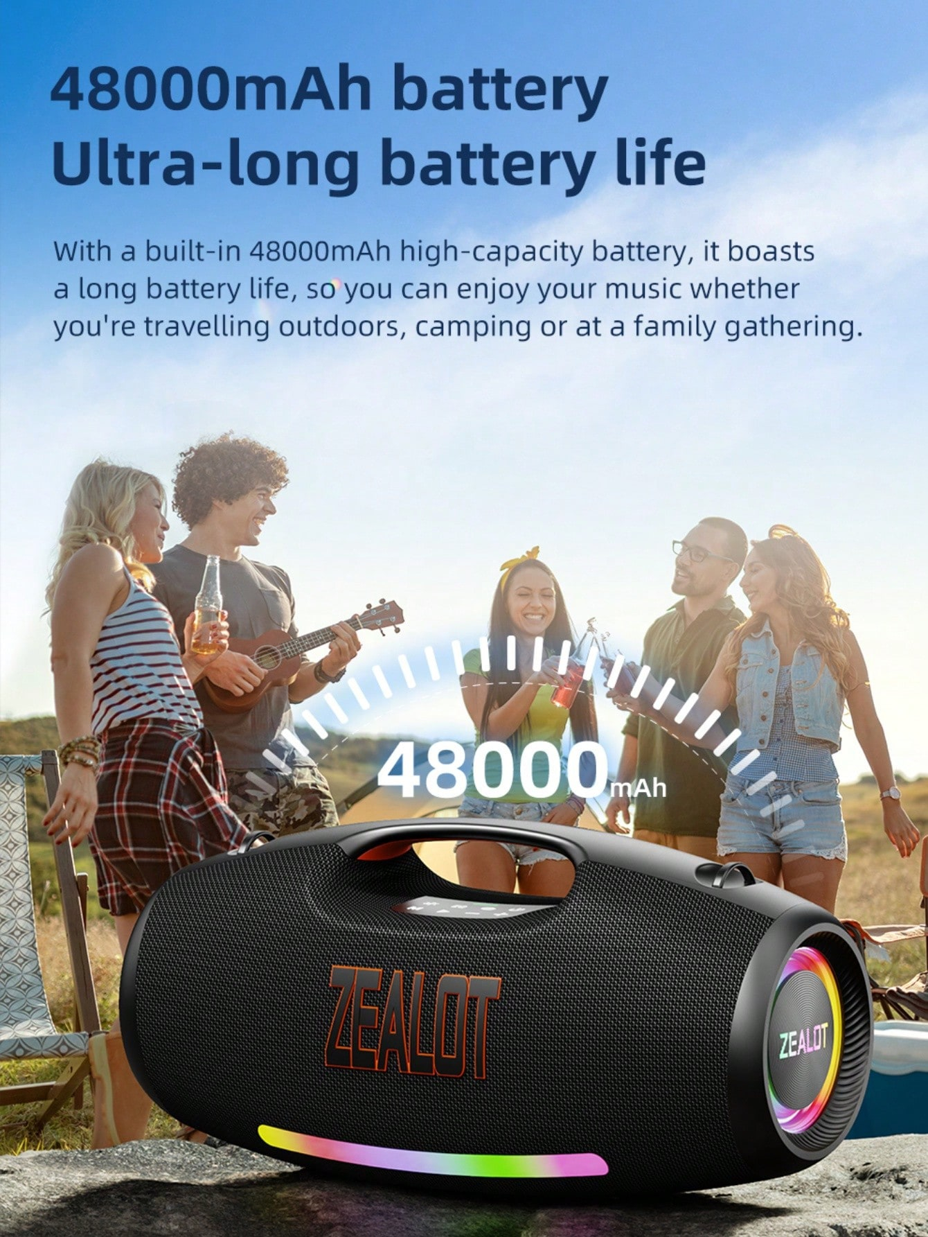 Portable wireless speaker with powerful bass and 3D surround sound