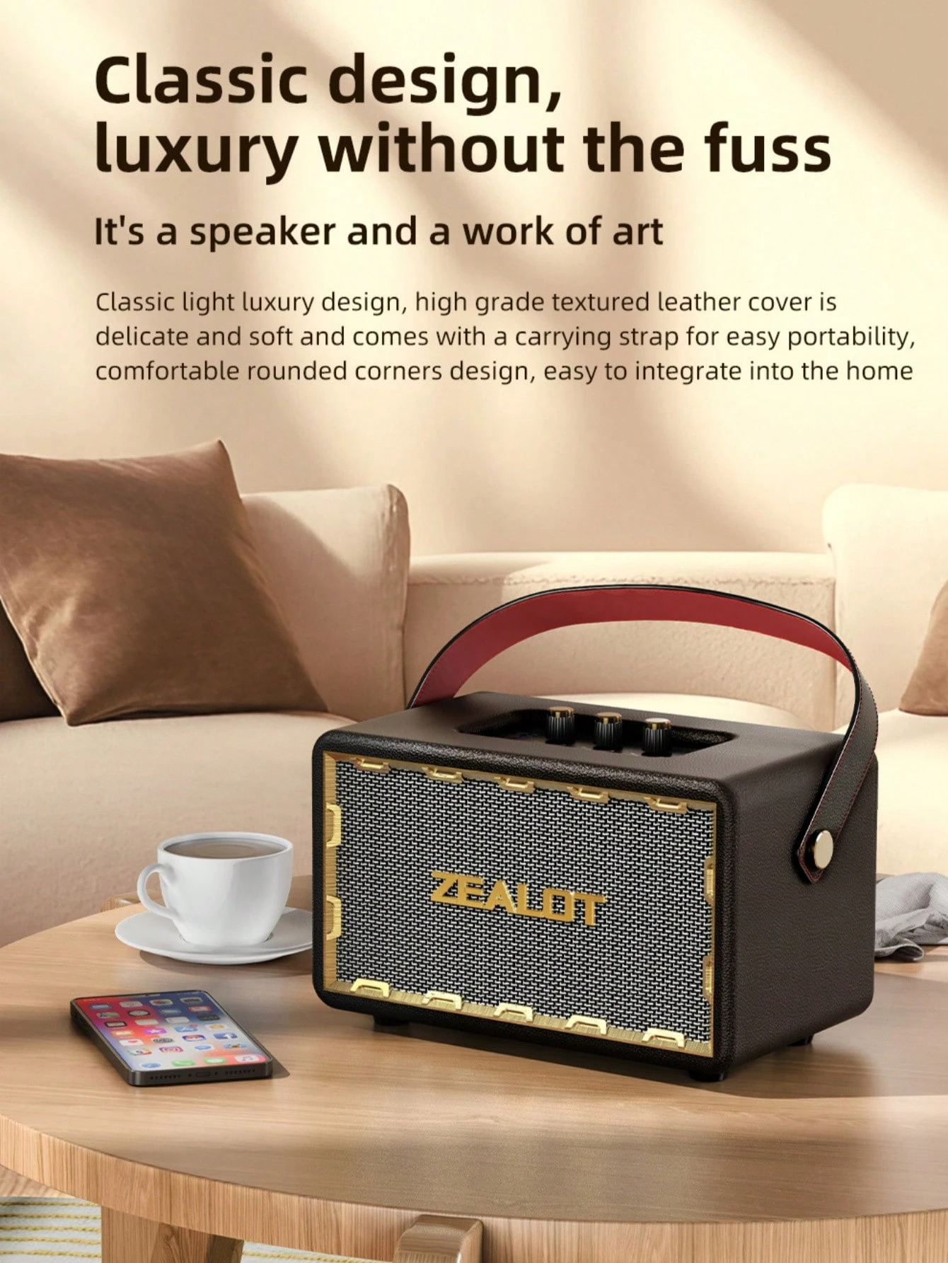Portable wireless speaker with 4 subwoofers, powerful bass, and 3D surround sound