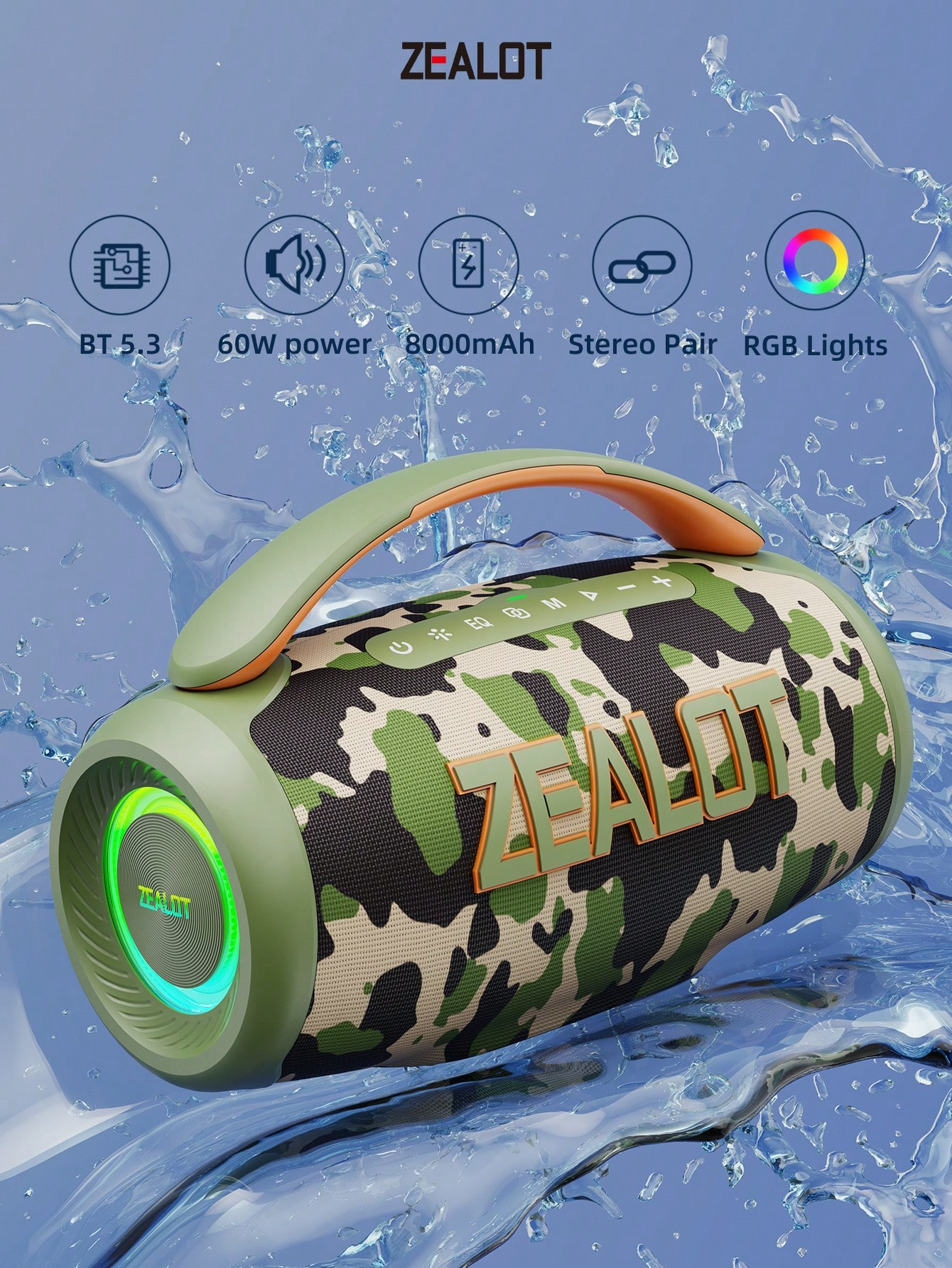 Portable wireless speaker with deep bass and 3D surround sound