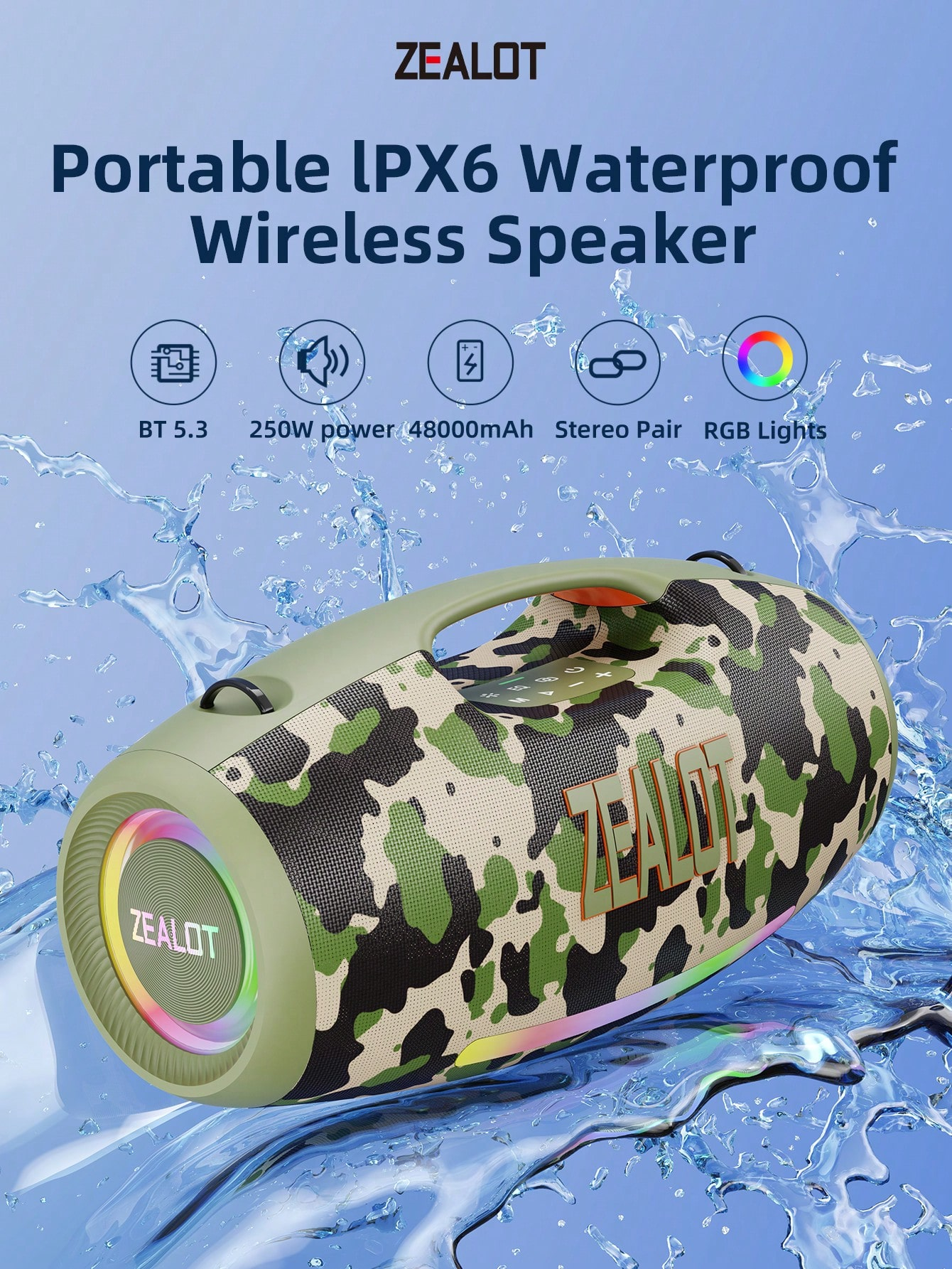 Portable wireless speaker with powerful bass and 3D surround sound