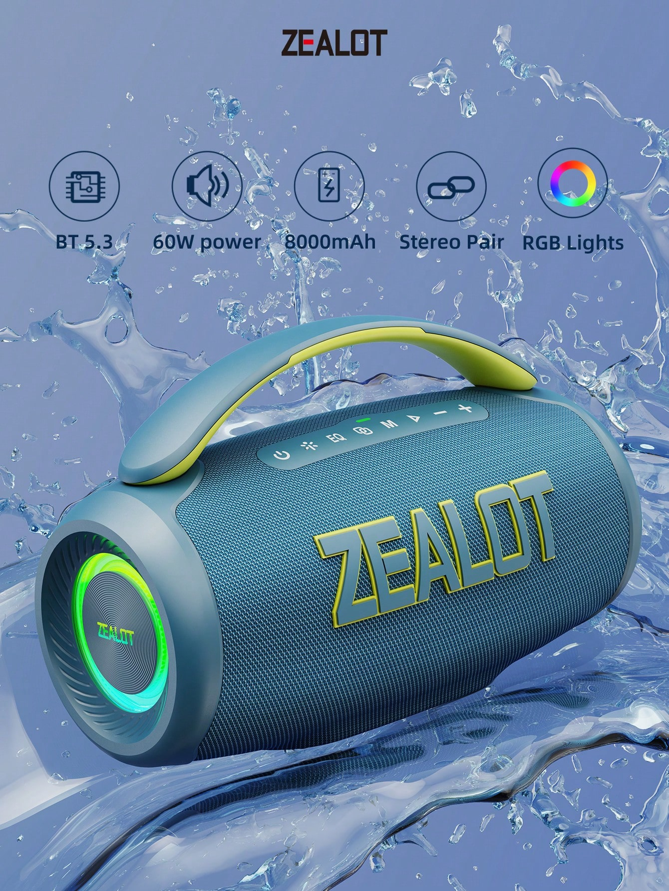 Portable wireless speaker with deep bass and 3D surround sound