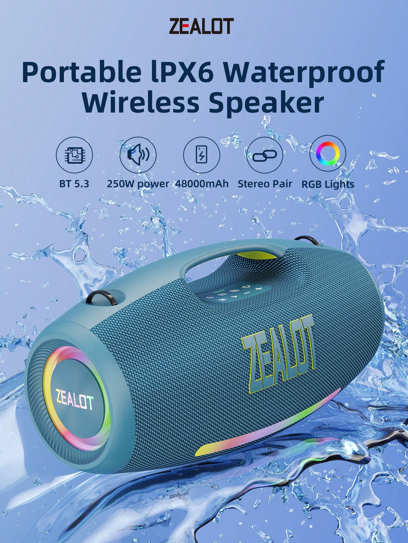 Portable wireless speaker with powerful bass and 3D surround sound