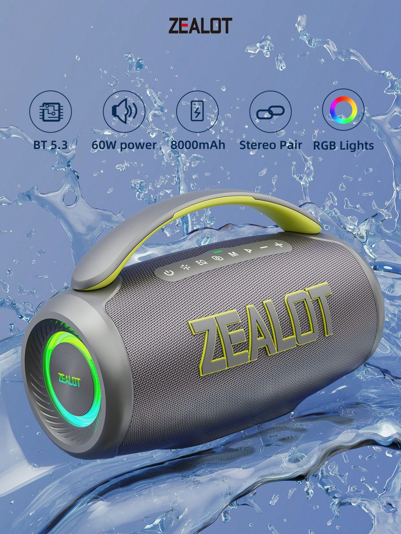 Portable wireless speaker with deep bass and 3D surround sound