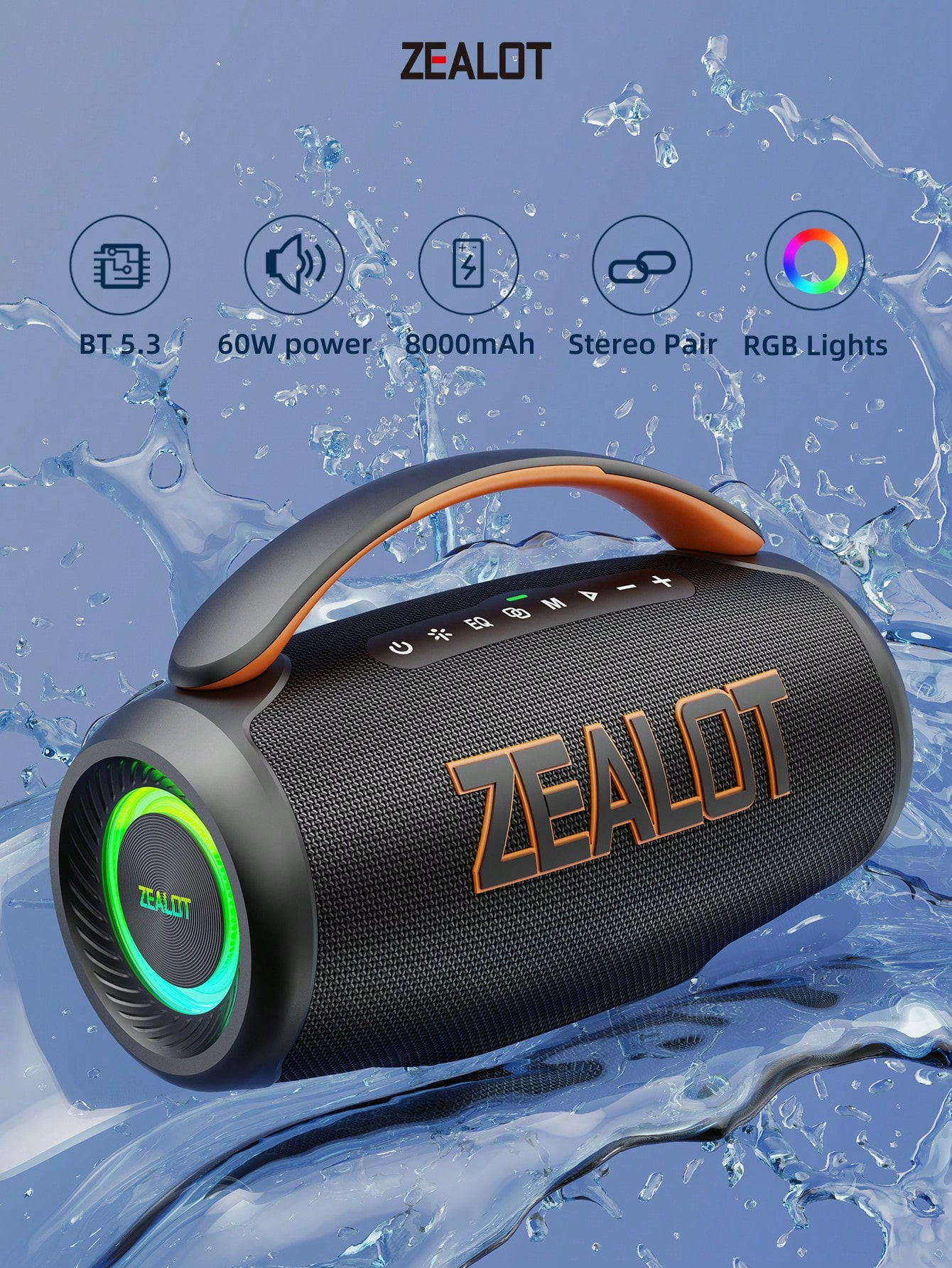 Portable wireless speaker with deep bass and 3D surround sound