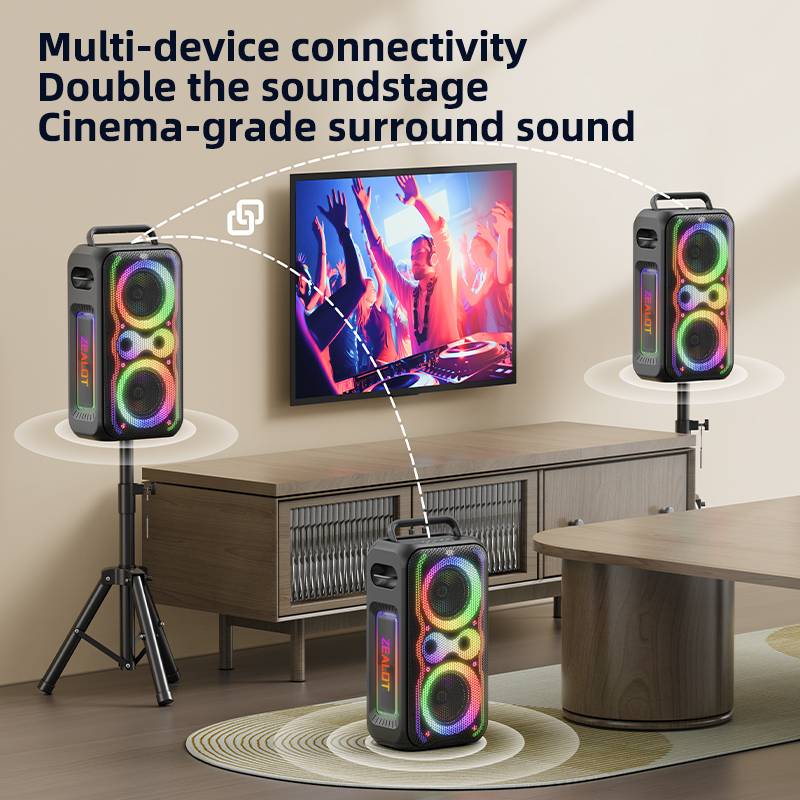 200W portable speaker and subwoofer, 7.1.2 channel audio system.