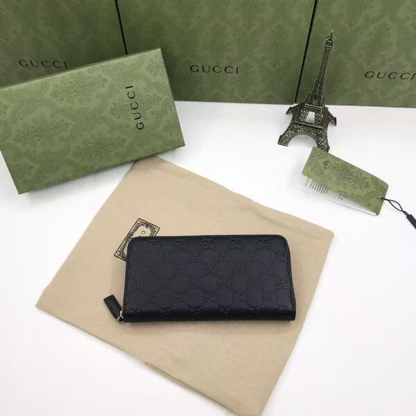GUCCI グッチ シグネチャーシリーズ メンズ GG エンボスレザー ラウンドファスナー長財布 ブラック