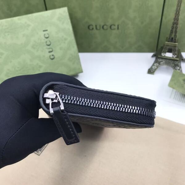 GUCCI グッチ シグネチャーシリーズ メンズ GG エンボスレザー ラウンドファスナー長財布 ブラック