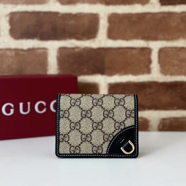 GUCCI グッチ GG スプリームシリーズ 定番 GG 柄キャンバス × レザー 二つ折り短財布