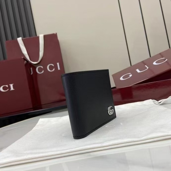 グッチ GG マーモント メンズ ダブル G ロゴ レザー 二つ折りウォレット ブラック