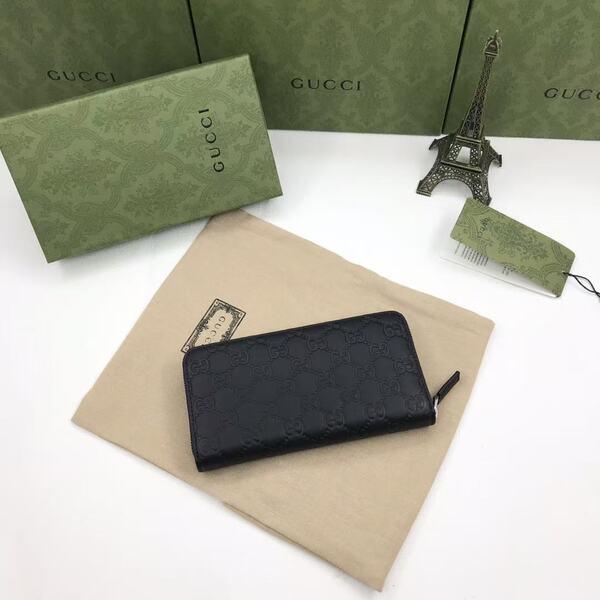 GUCCI グッチ シグネチャーシリーズ メンズ GG エンボスレザー ラウンドファスナー長財布 ブラック