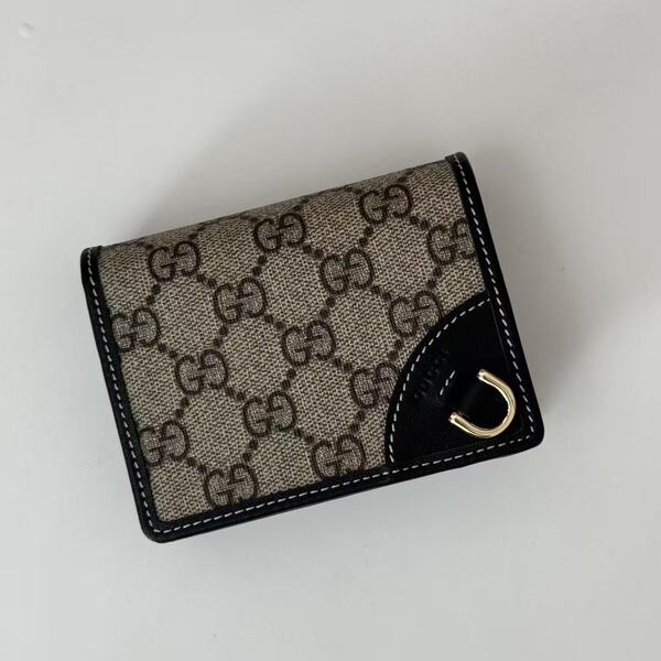 GUCCI グッチ GG スプリームシリーズ 定番 GG 柄キャンバス × レザー 二つ折り短財布