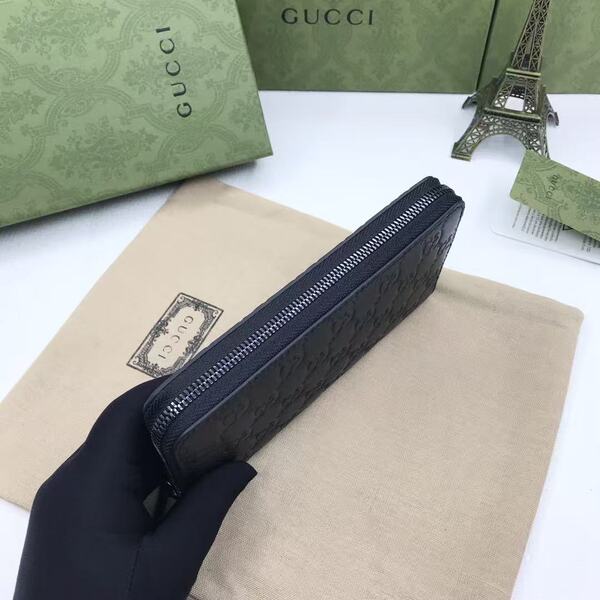 GUCCI グッチ シグネチャーシリーズ メンズ GG エンボスレザー ラウンドファスナー長財布 ブラック