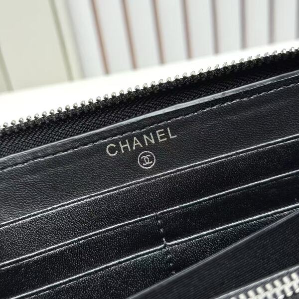シャネル ブラック マトラッセ ラムスキン 長財布 ジップアラウンド シルバー ダブル C チェーンチャーム