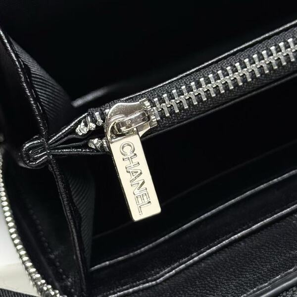 シャネル ブラック マトラッセ ラムスキン 長財布 ジップアラウンド シルバー ダブル C チェーンチャーム