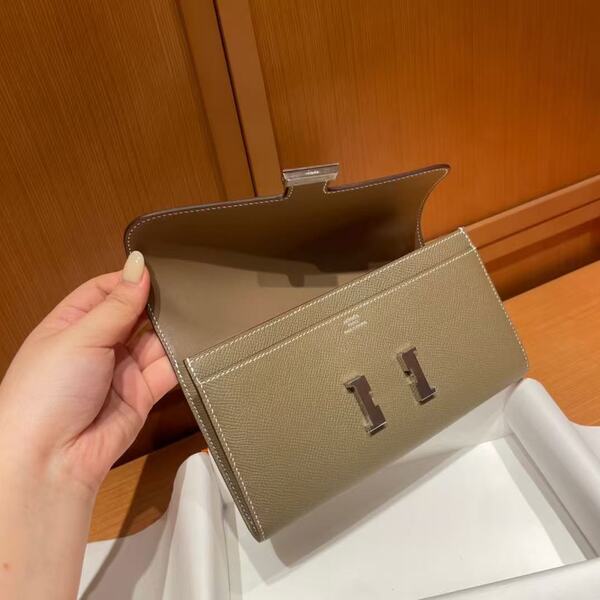 エルメス エトゥープ エプソンレザー コンスタンス 長財布 H ロゴ