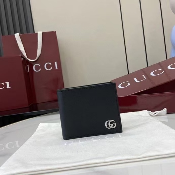 グッチ GG マーモント メンズ ダブル G ロゴ レザー 二つ折りウォレット ブラック
