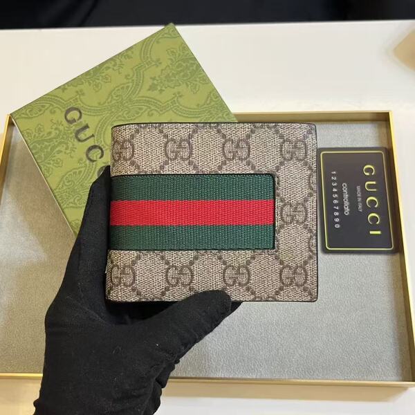 グッチ (GUCCI) 定番 GG スプリーム ウェブストライプ メンズ 二つ折り財布