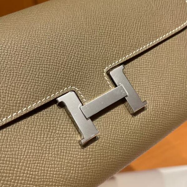 エルメス エトゥープ エプソンレザー コンスタンス 長財布 H ロゴ