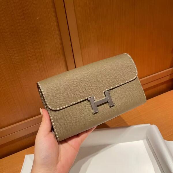 エルメス エトゥープ エプソンレザー コンスタンス 長財布 H ロゴ