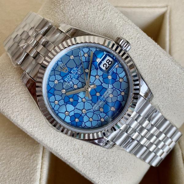 ロレックス デイトジャスト ブルーフラワーダイヤル ダイヤモンド装飾 自動巻きレディース腕時計