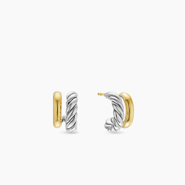 ツートーン ツイストコード ダブルレイヤー C カーブ フープピアス ゴールド × シルバー