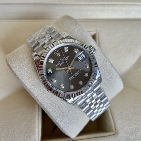 ロレックス デイトジャスト グレーダイヤル ダイヤインデックス フルーテッドベゼル 自動巻き腕時計