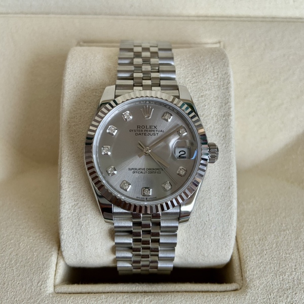 ロレックス デイトジャスト シルバーダイヤル ダイヤインデックス フルーテッドベゼル 自動巻き腕時計