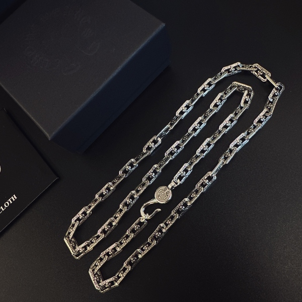 クロムハーツ 925 シルバー ヴィンテージ彫刻 長方形チェーン ネックレス