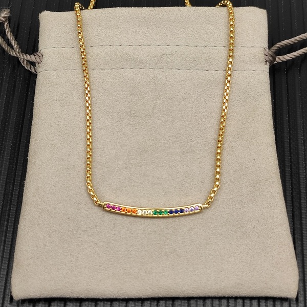 デヴィッド・ヤーマン レインボーパヴェ バーペンダント 925 シルバー ゴールドネックレス