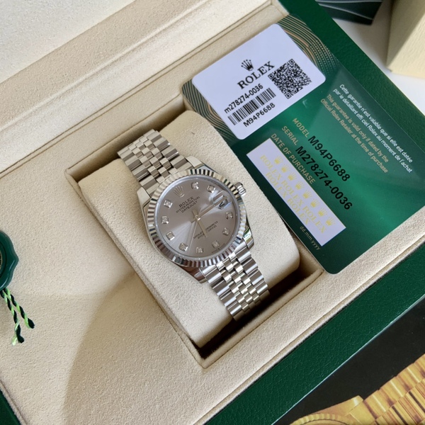 ロレックス デイトジャスト シルバーダイヤル ダイヤインデックス フルーテッドベゼル 自動巻き腕時計