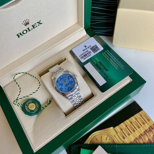 ロレックス デイトジャスト ブルーフラワーダイヤル ダイヤモンド装飾 自動巻きレディース腕時計