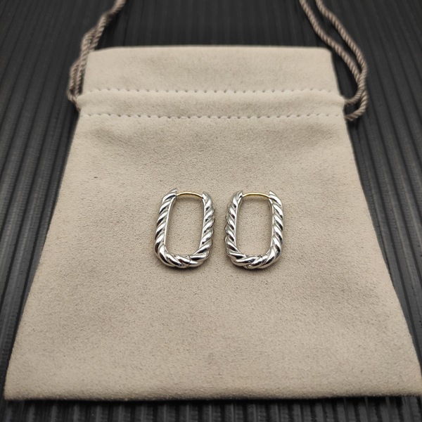 デヴィッド・ヤーマン 925 シルバー ツイストコード オーバルフープピアス ツートーンポスト