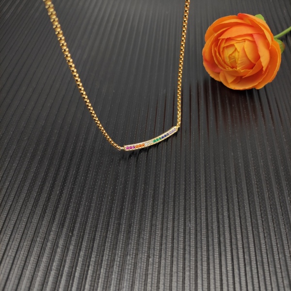 デヴィッド・ヤーマン レインボーパヴェ バーペンダント 925 シルバー ゴールドネックレス