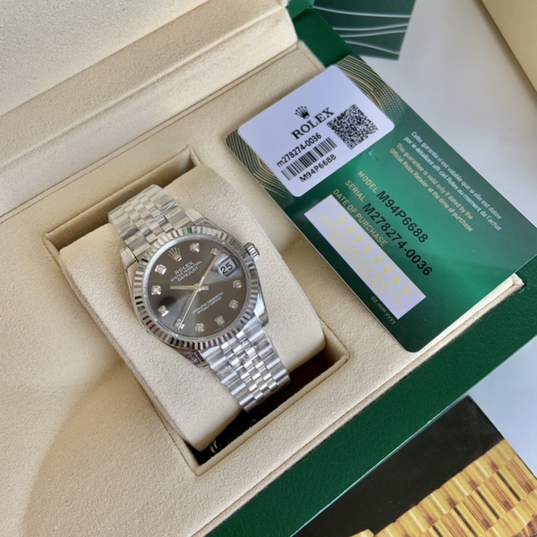 ロレックス デイトジャスト グレーダイヤル ダイヤインデックス フルーテッドベゼル 自動巻き腕時計