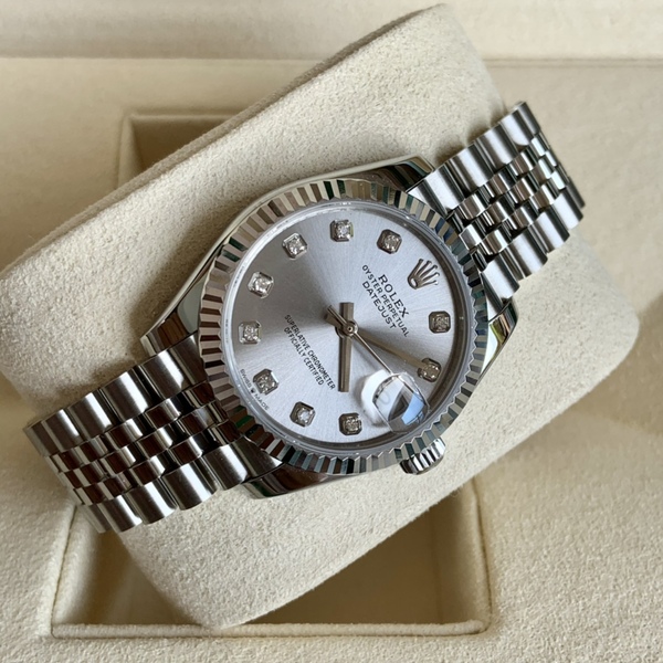 ロレックス デイトジャスト シルバーダイヤル ダイヤインデックス フルーテッドベゼル 自動巻き腕時計