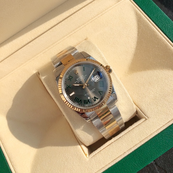 ロレックス デイトジャスト コンビ グリーンダイヤル ローマ数字 自動巻き腕時計