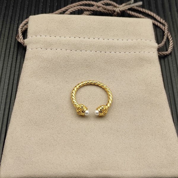 ヴィンテージ ツイストコード パール オープンバングル リングセット ゴールドカラー