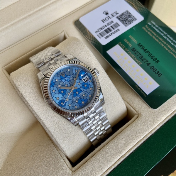 ロレックス デイトジャスト ブルーフラワーダイヤル ダイヤモンド装飾 自動巻きレディース腕時計