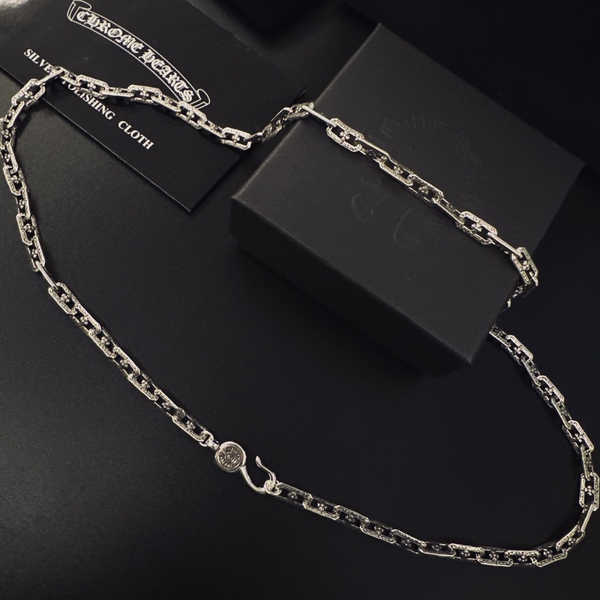 クロムハーツ 925 シルバー ヴィンテージ彫刻 長方形チェーン ネックレス