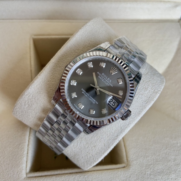 ロレックス デイトジャスト グレーダイヤル ダイヤインデックス フルーテッドベゼル 自動巻き腕時計
